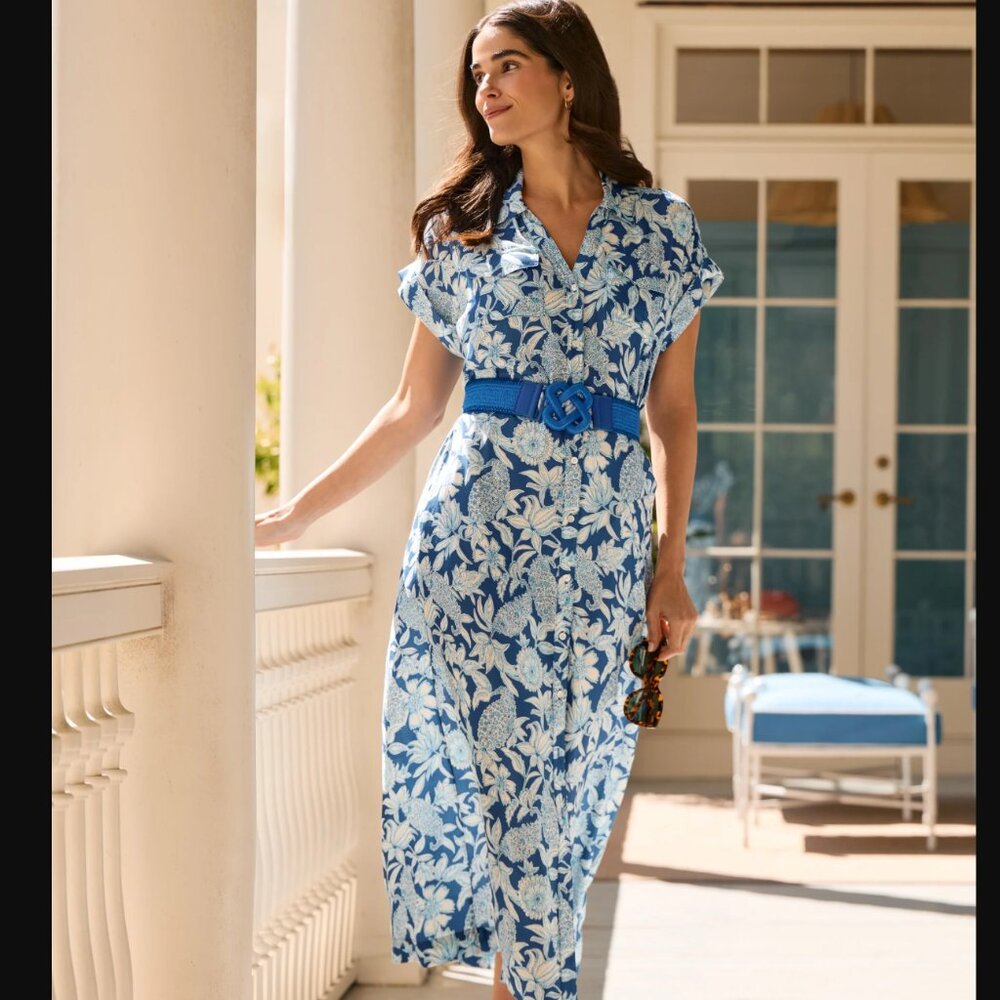 J. McLaughlin Blue and White Floral Midi Dress